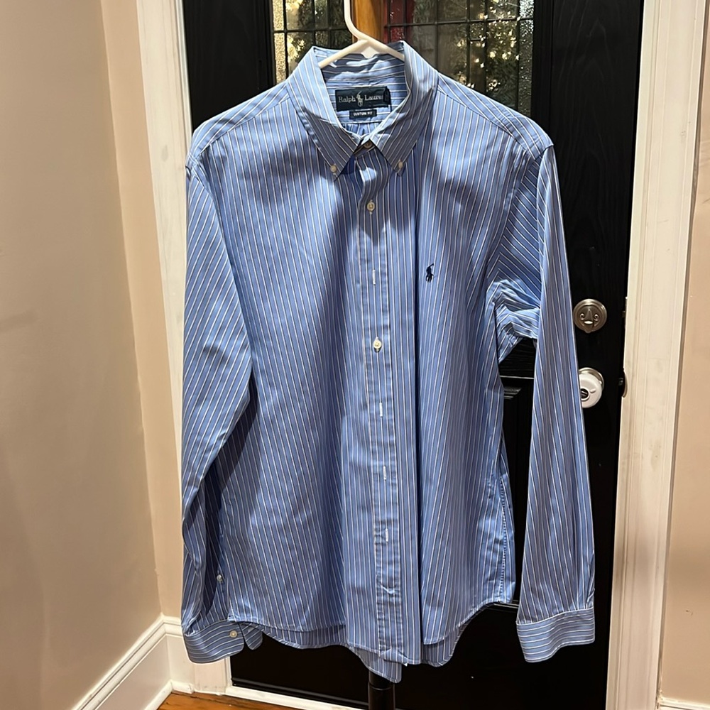Polo Casual Dress Shirt Blue Striped